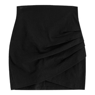 黑色包臀半身裙2024秋冬新款女不规则高腰紧身褶皱性感辣妹超短裙