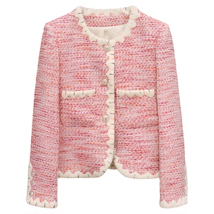 TOP『粉红女郎』ce家重工粗花呢气质时尚百搭小香风外套-1058