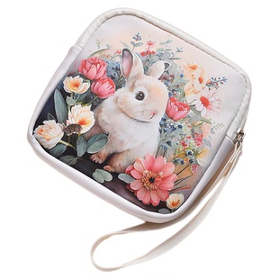 卡通可爱花间兔卫生巾收纳包学生大容量便携月事包口红粉饼化妆包