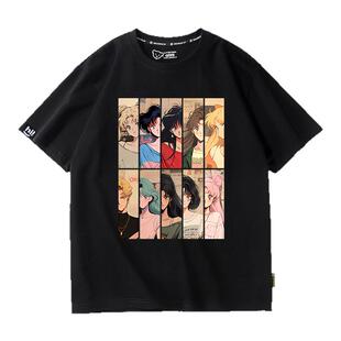 二次元联名短袖美少女战士卡通复古潮牌纯棉T恤衫上衣夏季男半袖