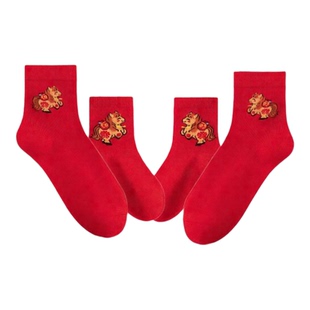 福慧亲子马年红袜一家四口过年红袜子新年儿童卡通袜本命年情侣袜