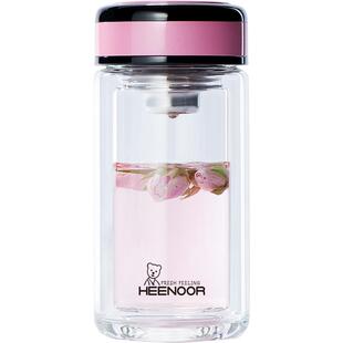 希诺双层玻璃杯带盖高颜值花茶杯礼盒水杯家用喝水便携泡茶杯子女