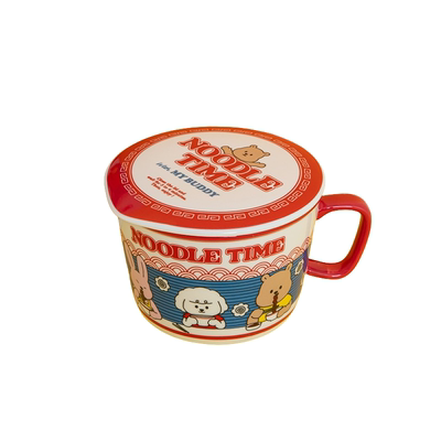 陶瓷可爱带盖带手柄泡面碗650ml