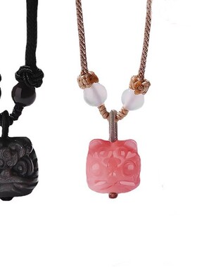 醒狮纯银情侣项链一对情侣款黑曜石吊坠情人节礼物送女友