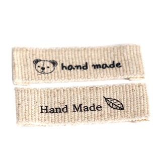 韩国happybears亚麻布标 装饰标签 手工领标米色织唛handmade小熊