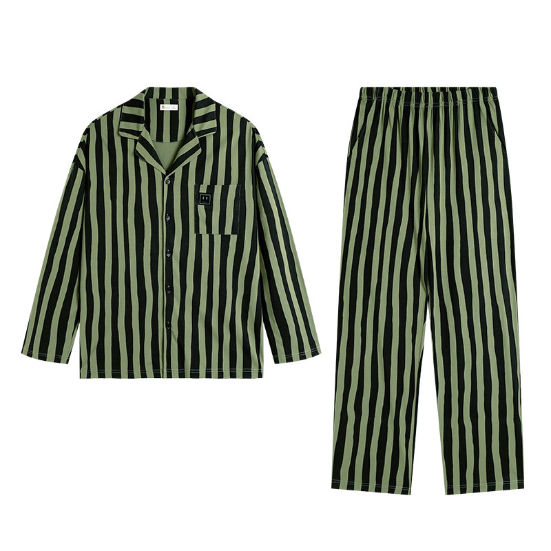 春秋季柔软棉情侣时尚条纹家居服