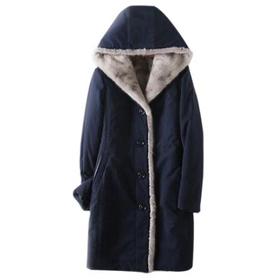 尼克服女水貂毛内胆派克服女新款皮毛一体貂皮大衣女可拆卸过膝款