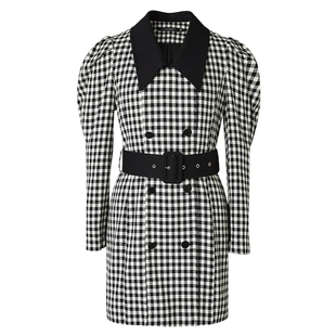 艾诺丝雅诗春新品棋盘格法式连衣裙中长款小香风10219081