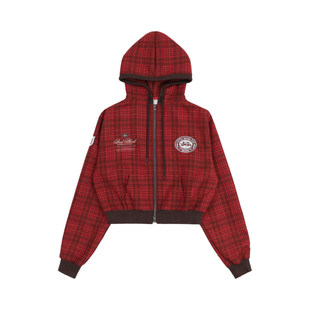 韩潮badblood微标美式男女同款格子连帽卫衣休闲双头拉链开衫外套