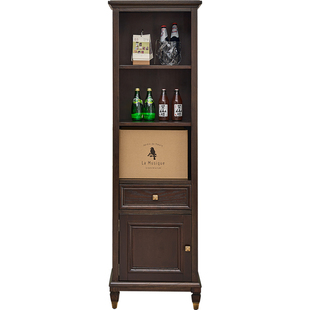 轻奢美式全实木边柜胡桃色小户型立柜酒柜简约乡村复古小户型书柜