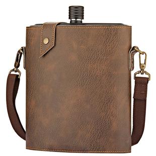 俄罗斯316不锈钢酒壶便携式户外随身304酒瓶装3 5斤装白酒真皮套