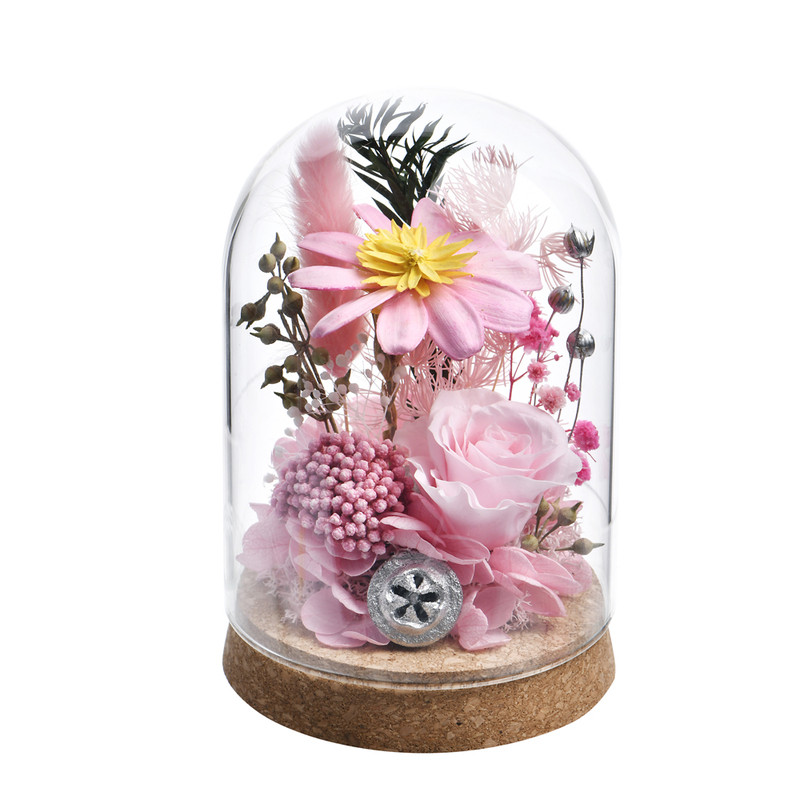 永生花玫瑰真花玻璃罩摆件送女友干花/花瓣/干花包/