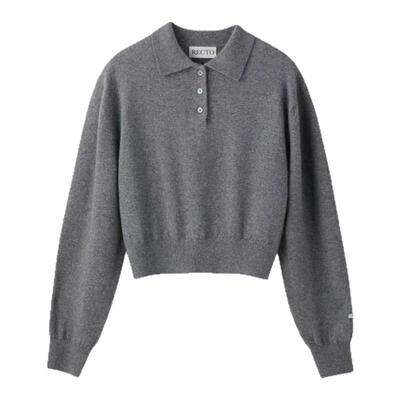 RECTO 秋冬新款女士羊毛混纺时尚气质微闪polo领针织衫银泰百货