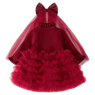 Banxidi女童连衣裙冬装2025新款儿童毛衣网纱裙秋冬宝宝周岁礼服