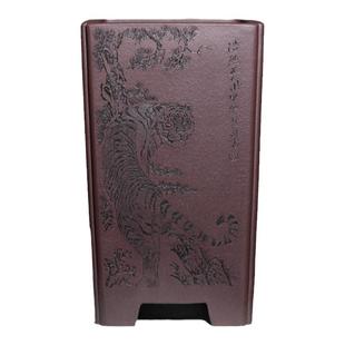 抽角四方形精品紫砂兰花盆许雷刻绘老虎小盆景盆栽菖蒲春兰翠盖荷