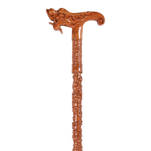 桃木龙头拐杖棍防滑木雕实木老人轻便百福百寿福禄寿手杖祝寿礼品