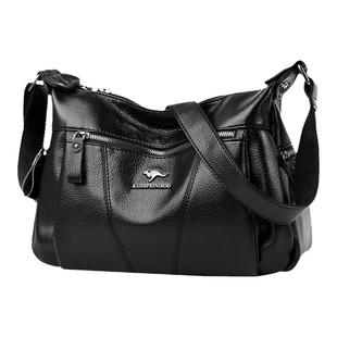 袋鼠真皮女包2025新款潮流百搭大容量中年送妈妈包女士软皮斜挎包