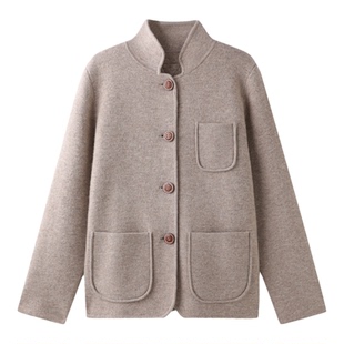 PENNYPENG 一封家书 老钱风羊毛羊绒针织西装时尚宽松立领短外套