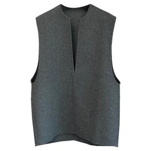 羊毛+莱赛尔软糯休闲版深V领叠穿神器无袖套头双面呢背心马甲上衣