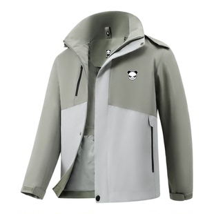 Hipanda你好熊猫拼色防水可拆卸防风帽冲锋衣男2025秋季新款夹克
