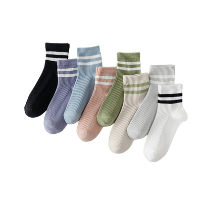 袜子女士中筒袜棉袜春秋款防臭吸汗学生黑白纯色秋季运动无骨短袜