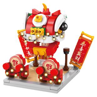中国积木国潮男孩女孩礼品5岁儿童6摆件灯光春节新年拼装玩具礼物