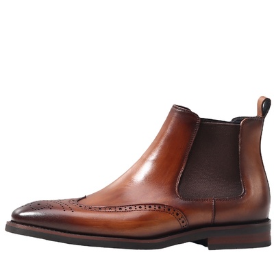 高帮雕花布洛克商务风切尔西靴