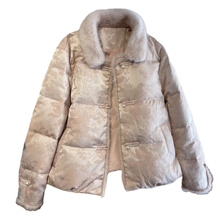 新中式羽绒服女2025冬季新款国风提花水貂毛拼接独特漂亮短款外套
