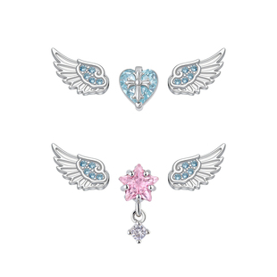 蔚蓝羽翼翅膀耳钉女钛合金耳骨钉钛钢锆石小众高级感耳蜗钉耳饰男