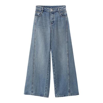 Jicouture“Denim系列”双色解构阔腿牛仔裤女夏季时尚宽松直筒裤