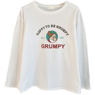 白色圆领打底衫女装内搭2026春装新款打底长袖印花t恤小个子上衣