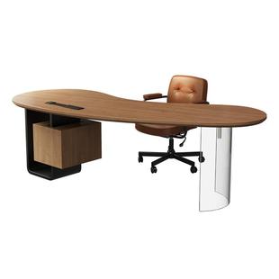 现代台式实木极简异形书房高级感办公卧室单人电脑桌小户型家用