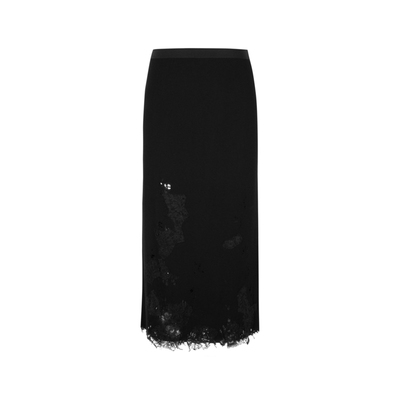 JNBY/江南布衣春秋半身裙女美利诺羊毛坑条H型蕾丝拼接5O9D13580