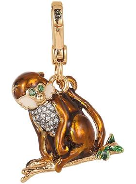 珐琅立体镶钻金丝猴吊坠项链精致