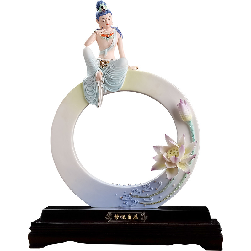 陶瓷静关自在摆件可定制祝福语