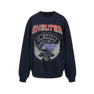 [明星同款]RAIVE2026春季女全棉印花套头宽松上衣韩系圆领卫衣