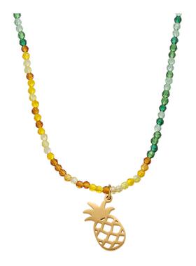 不褪色度假风水果系菠萝串珠项链ins撞色小珠子锁骨链时尚百搭高