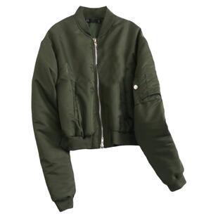 V610纯色显瘦立领拉链开衫短款长袖上衣秋冬新款棒球服棉服女外套