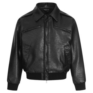 INKNOTS美式复古荔枝纹高级感机车夹克皮衣男女加绒内衬棉服外套