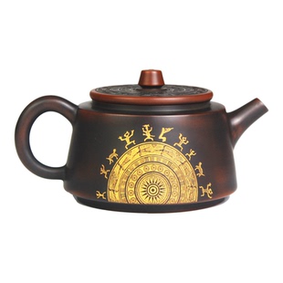 广西钦州坭兴陶原矿泥纯手工茶壶民族风壮锦铜鼓纹霸王壶礼盒套装