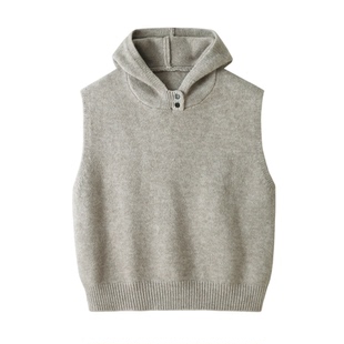 慵懒风灰色连帽坎肩针织马甲女秋冬百搭叠穿背心坎肩内搭毛衣上衣