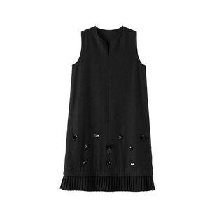 千寻宜【断码清仓】绵羊毛圆领拼接裙子简洁大方气质无袖连衣裙女