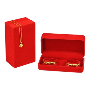 珠宝饰品双手镯盒宝宝银手镯盒红色绒布对镯盒订婚结婚龙凤手镯盒