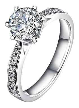 银镀金进口莫桑石微镶六爪戒指