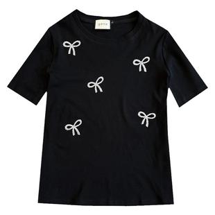 重工烫钻蝴蝶结 大码女装胖mm夏装新款时尚2024年宽松短袖半袖t恤