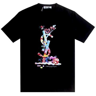 男女同款黑色圆领印花短袖t恤