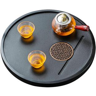 天然整块乌金石小茶盘中式方形圆形排水简约家用石头家用茶海茶台