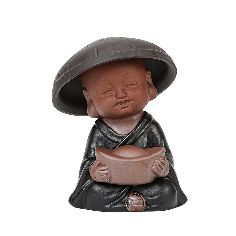 紫砂小和尚茶宠摆件招财茶漏摆件