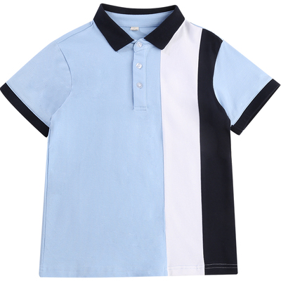 夏季儿童短袖T恤浅蓝色拼接校服