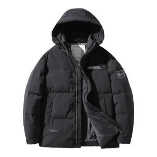 美式鸭绒连帽羽绒服男短款宽松大码冬季黑色百搭加厚保暖休闲外套